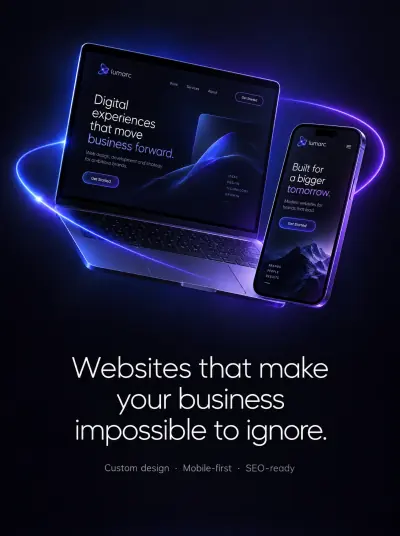 Instagram post: Laptop and phone showing glowing websites, with the line Websites that make your business impossible to ignore
