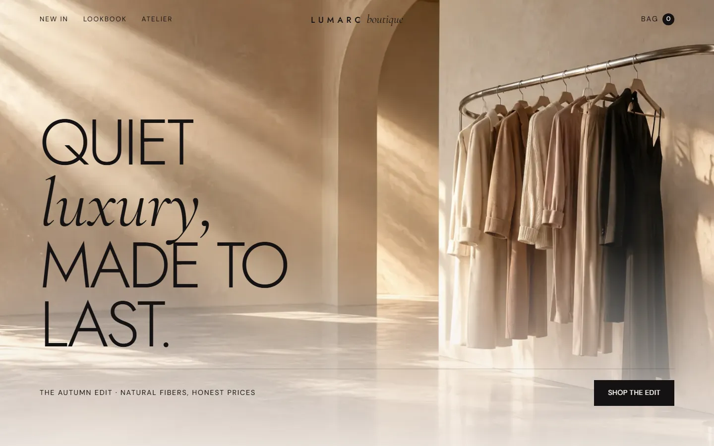 Lumarc Boutique website on desktop