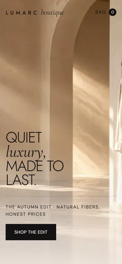 Lumarc Boutique website on a phone