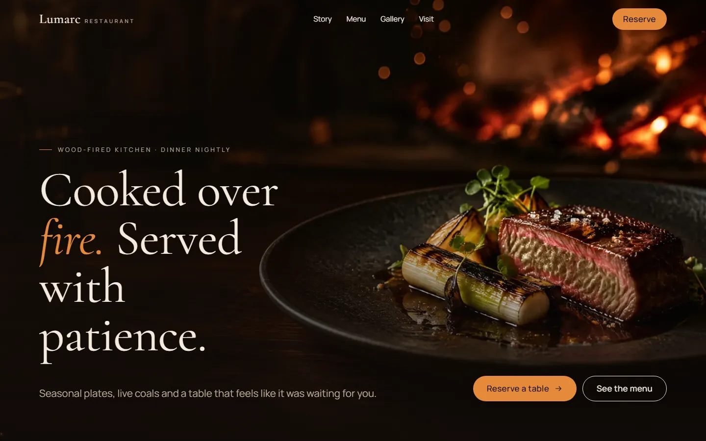 Lumarc Restaurant website on desktop