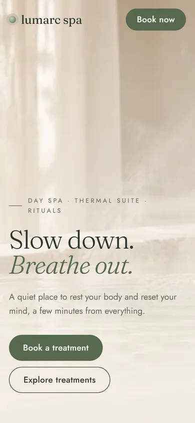 Lumarc Spa website on a phone